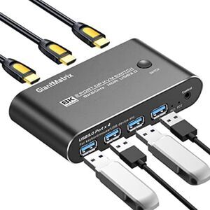 2 Port DisplayPort KVM Switch DP 2.0 USB 3.0 for 2 Computers Share Keyboard